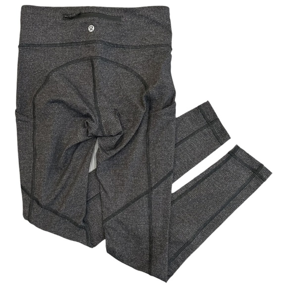 lululemon athletica Pants - Lululemon perfect logo dark Gray Leggings with pockets small size 4 EUC